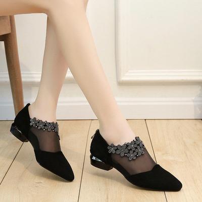 2025 Frühling neue Mode Netzstiefel vier Jahreszeiten dicker Absatz spitz Mesh Strass Blume Aufkleber vielseitige Damenschuhe coole Stiefel Tide