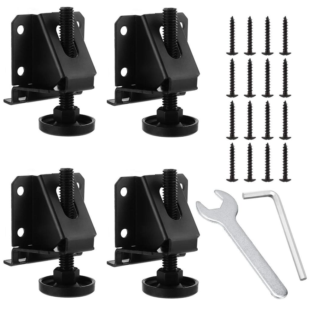 4 Pack Black Leveling Feet Heavy Duty Adjustable Furniture Leveler Legs with Installation Screws Lock Nuts and Wrench