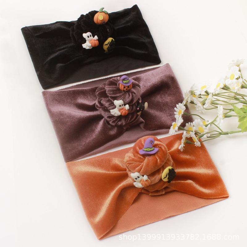 Halloween hair accessories children's pumpkin headband webbing bow golden velvet headband baby headband