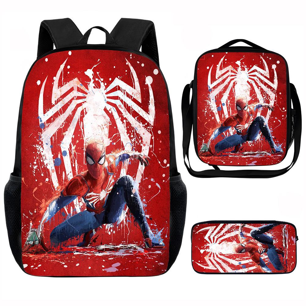 Spider-Man School Bag Lunch Bag Pencil Bag Elementary School Backpack Cartoon Peripheral Backpack Children's Bag Three-piece Set
