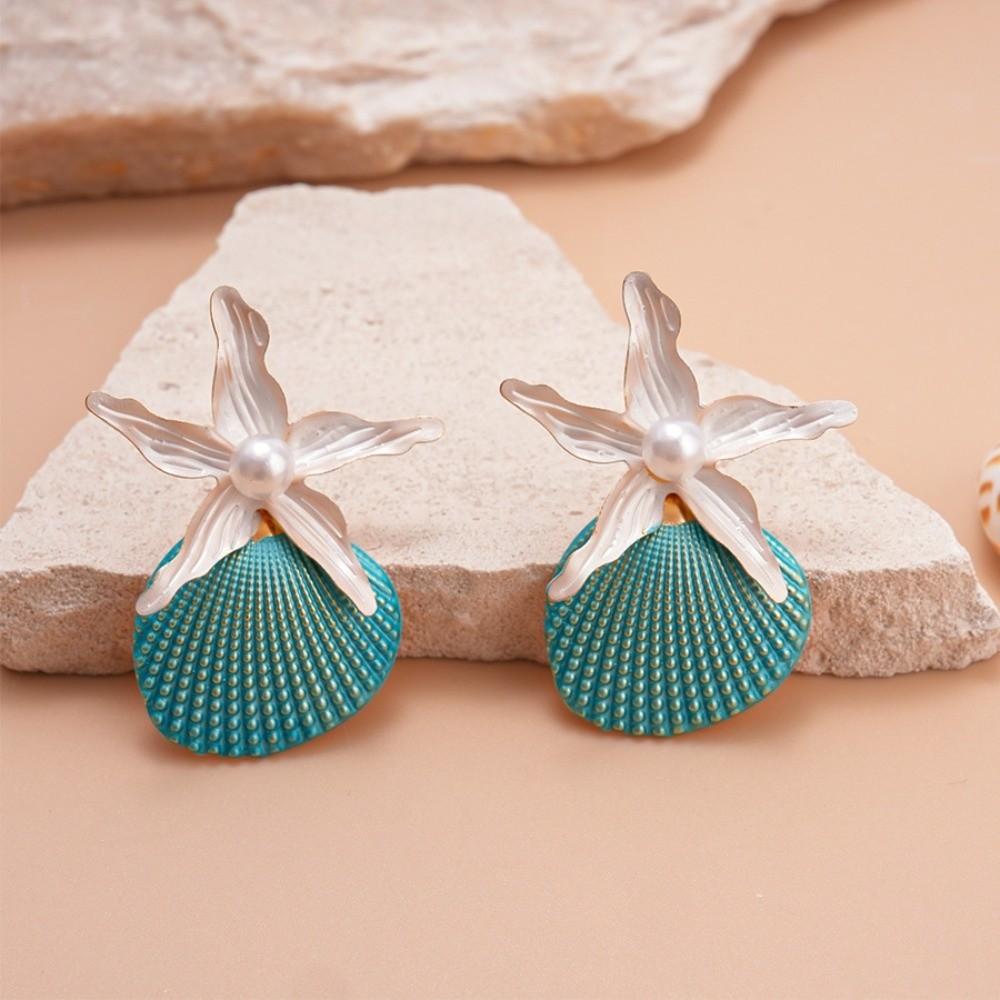 Ohrhänger mit Jakobsmuschelanhänger, Böhmische Ohrringe mit Seesternanhänger, Retro-Ohrstecker mit Seestern, Party