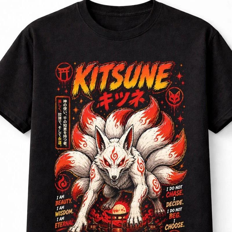 Kitsune Japanese Fox Spirit Yokai Anime Graphic Unisex TShirt S