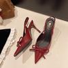 Beautiful Sandals Women's 2025 Summer New Temperament Bow Back Empty Shallow Mouth Single Shoes Pointed Large Size High Heel Sandals