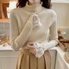 Spring Autumn Semi-turtleneck New Lace Pullover Long Sleeved Sweater Fashion Long Sleeve Women Knitted Bottoming Shirt Elegant Simple Slim Fit Top