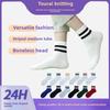 5 Paar Herren Frühling und Herbst Saugfähige Atmungsaktive Einfarbige Sportfarbkontrast Parallelstreifen Mittelhohe Socken