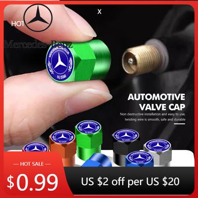 Car Sticker 4pcs Car Wheel Tire Valve Tyre Caps Universal Auto Accessories For Mercedes Benz CLK GLC W212 C200 C300 W203 W204 W2