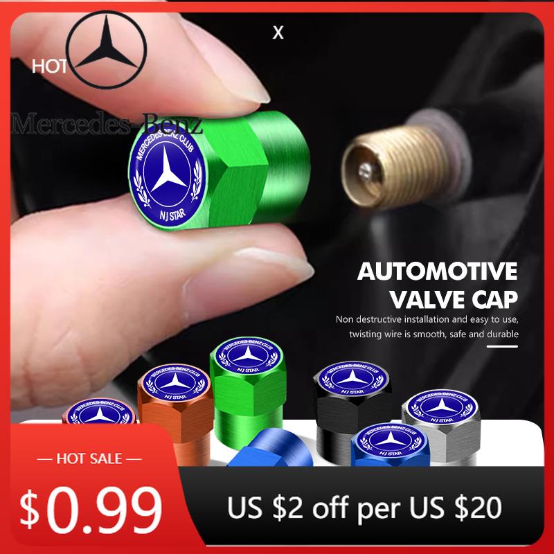 Car Sticker 4pcs Car Wheel Tire Valve Tyre Caps Universal Auto Accessories For Mercedes Benz CLK GLC W212 C200 C300 W203 W204 W2