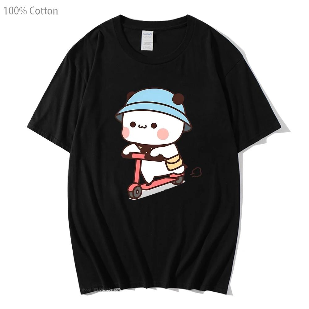 Cartoon Bubu Dudu Shirt Mochi Brownie Bear Bike Riding T-Shirts Women Kawaii Y2k Clothes Men Cartoon Top Summer Tees