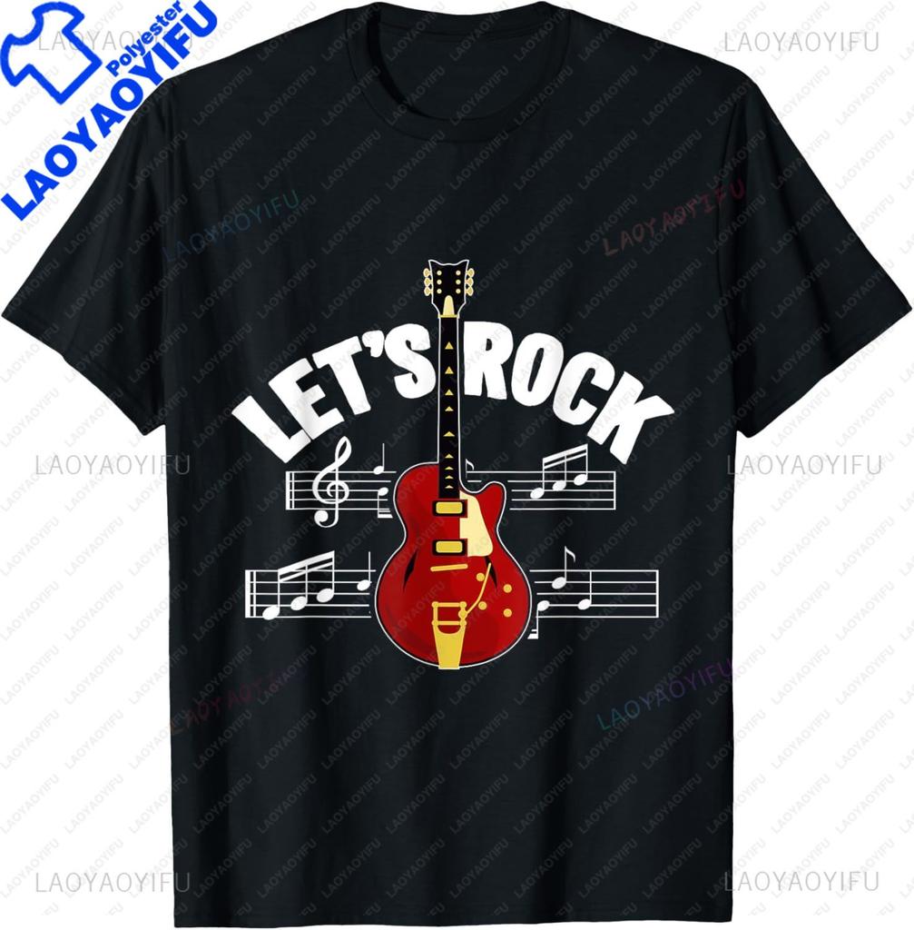 Lets Rock Electric Guitar Music Lover Band Guitarist Retro TShirt Unisex Summer Soft Tops Print Original Design Gifts Tshirts