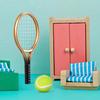 Kisangel 2 Sets Mini Tennis Racket and Ball Set 1:12 Miniature Tennis Kit Dollhouse Tennis Toy Mini Tennis Cake Topper for Sports Equipment