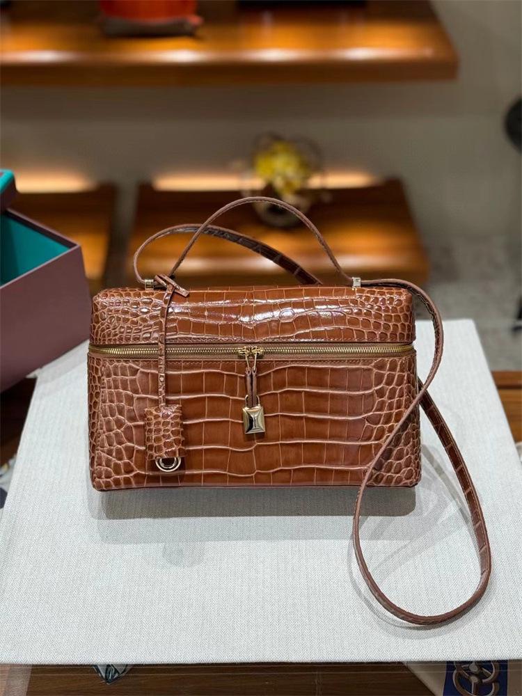 

Ланч-бэг из коровьей кожи с зернистой фактурой аллигатора 2025: Трендовая женская сумка кроссбоди и ручная сумка на плечо 19cm коричневый