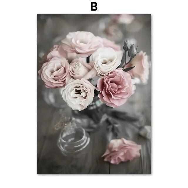 Rose Flower Pink Car Street Girl Building Wall Art Canvas Painting Nordic Posters And Prints Wall Pictures For Living Room Decor