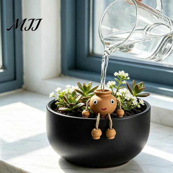 Indoor Garden Plant Care Accessories Terracotta Watering Spike, Cute Face Self Insert for Potted Cartoon Globes Plants, Decorative Clay Automatic
