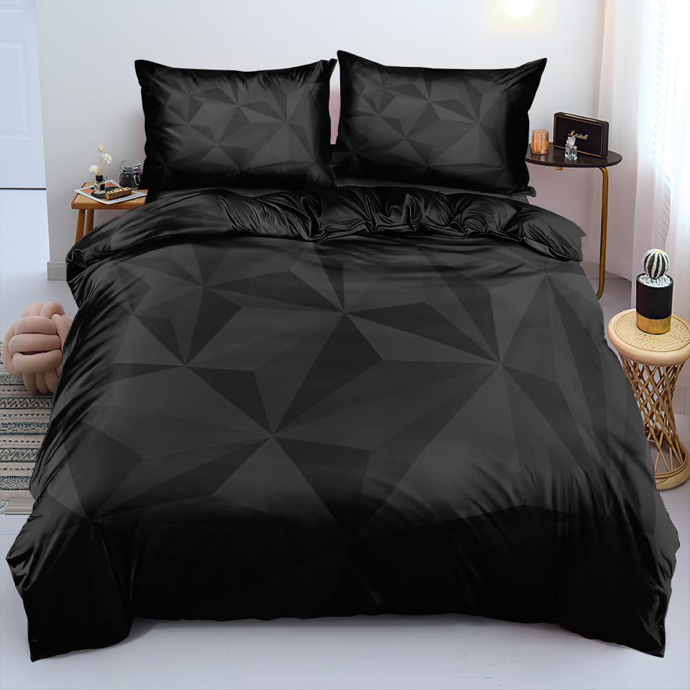 Czarny Geometryczny Zestaw Poszewek na Kołdrę Rozmiar King Chłopięce Poszewki na Kołdrę Zestaw Pościeli Fajny Czarny Czerwony Estetyczny Design Nowoczesny Wystrój Sypialni