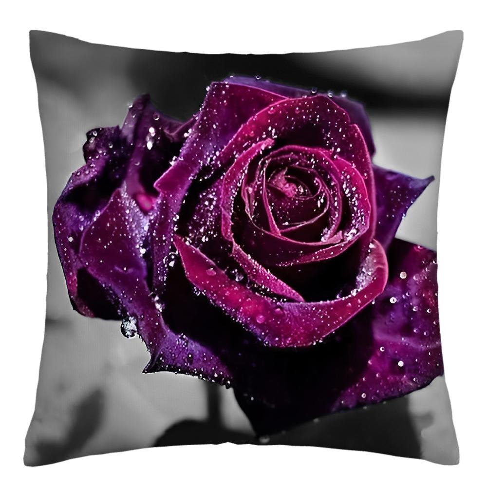 45X45cm Home Improvement Decor Pillowcase Red Rose Flower Print Polyester Sofa Cushion Cover