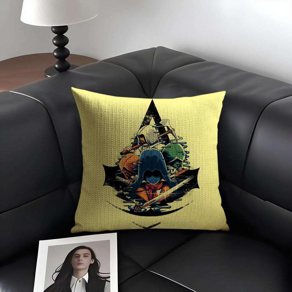 A-Assassins Creedd Game Cushion Cover Natural Linen Organic Fabric Double-Sided Printing Sofa Home Decor Gift Pillow Case
