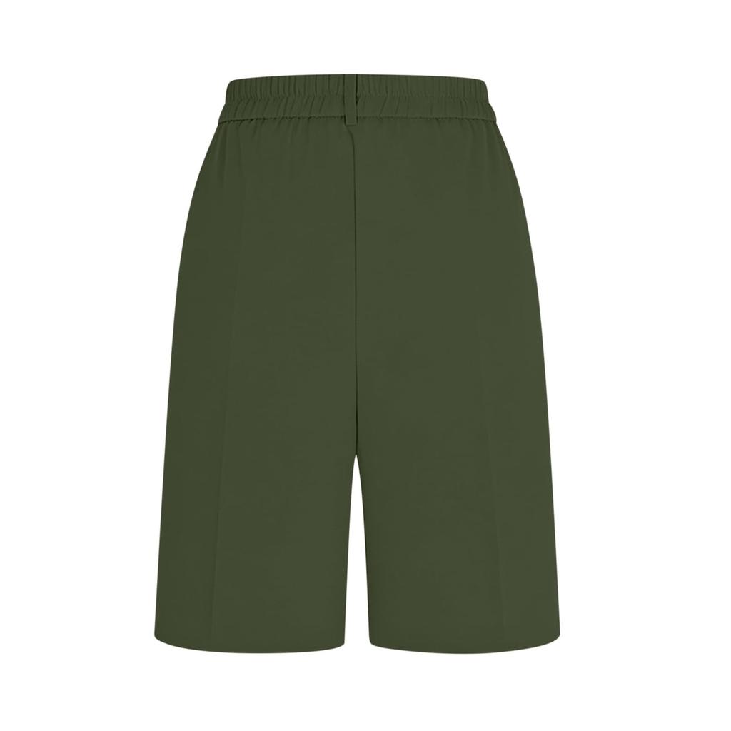 Women High Waist Straight Leg Tailored Bermuda Shorts Simple Design Office Style Knee Length Suit Shorts with Pockets