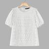 ZANZEA Women Casual Round Neck Short Sleeve Loose Crochet Patchwork Blouse