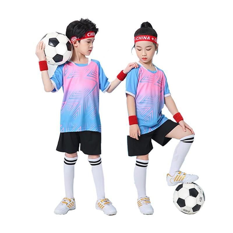 Kids Soccer Uniform Set Gradient Print Performance Jersey Short Sleeve Kit Training Match