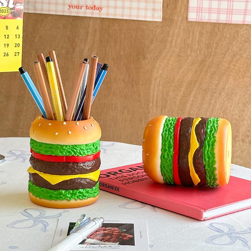 Cute Hamburg Design Pen Holder Smooth Creative Desktop Storage Container Multi-Purpose Funny Makeup Brush Storage Bucket