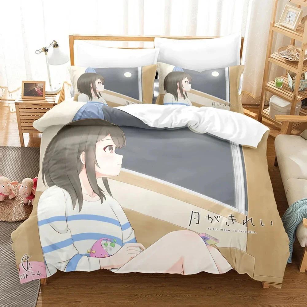 3D Anime As the Moon, So Beautiful Bedding Set,Duvet Cover Bed Set Quilt Cover Pillowcase,King Queen Twin Size Boys Girls Adults