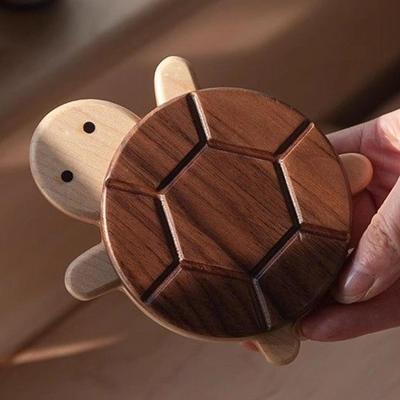 Cute Wood Turtle Coaster Pad Dia. 3.4inch Drink Mat for Hot Cups Accessories Coaster for Hot Cups Mugs Glasses for Kitchen