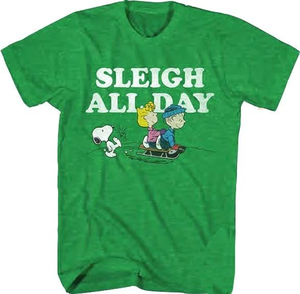 Men s Peanuts Sleigh All Day Christmas T-Shirt Snoopy - New XL
