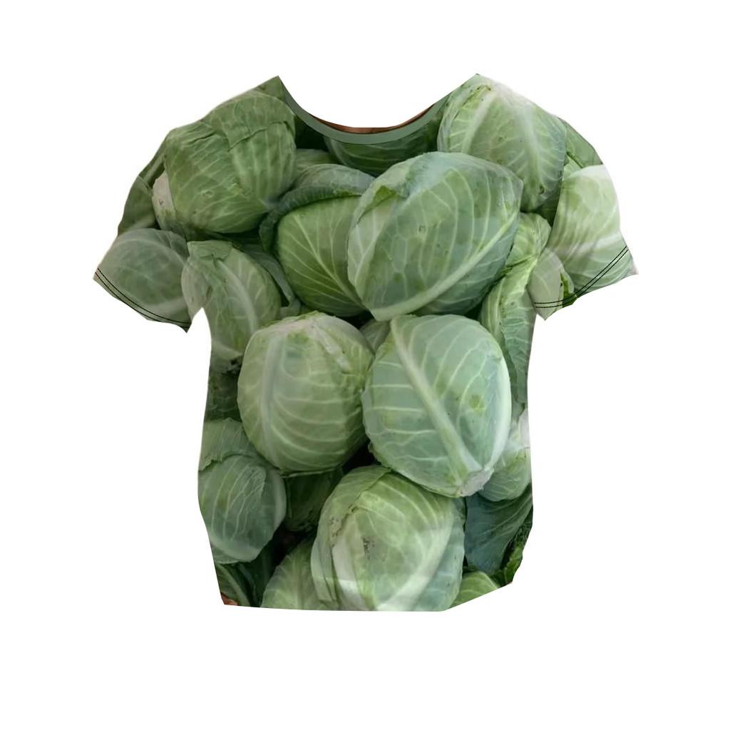 Funny Cabbage Lettuce 3D Print T‑Shirts Vegetable Theme Kids Short Sleeve Tees Casual Loose Tops For Daily Outdoor Play Activities
