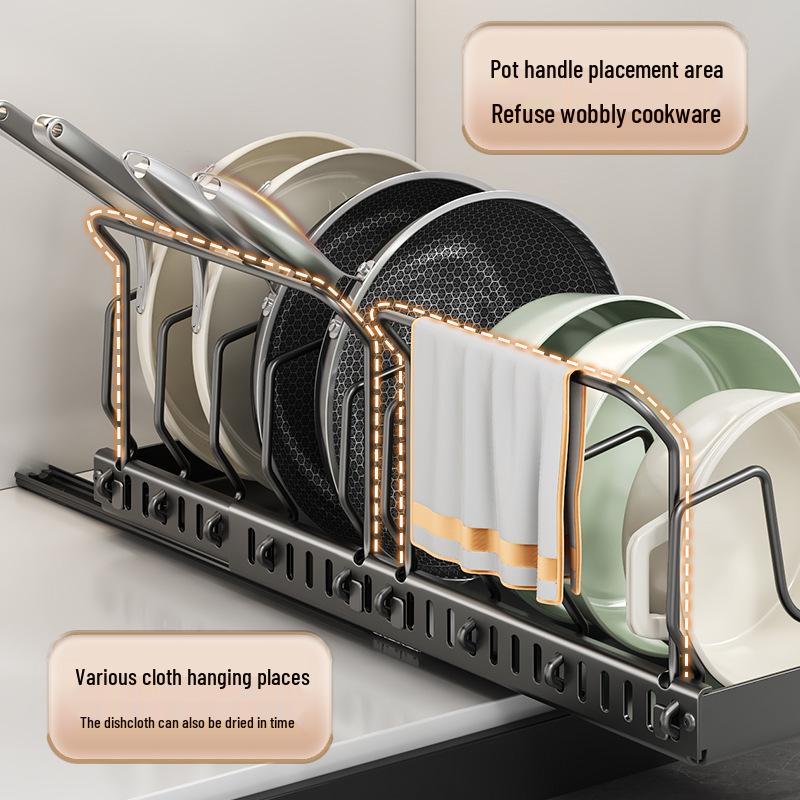 Adjustable Pull-Out Kitchen Organizer: Dish Rack, Pot & Pan Storage, Under-Cabinet & Countertop Holder