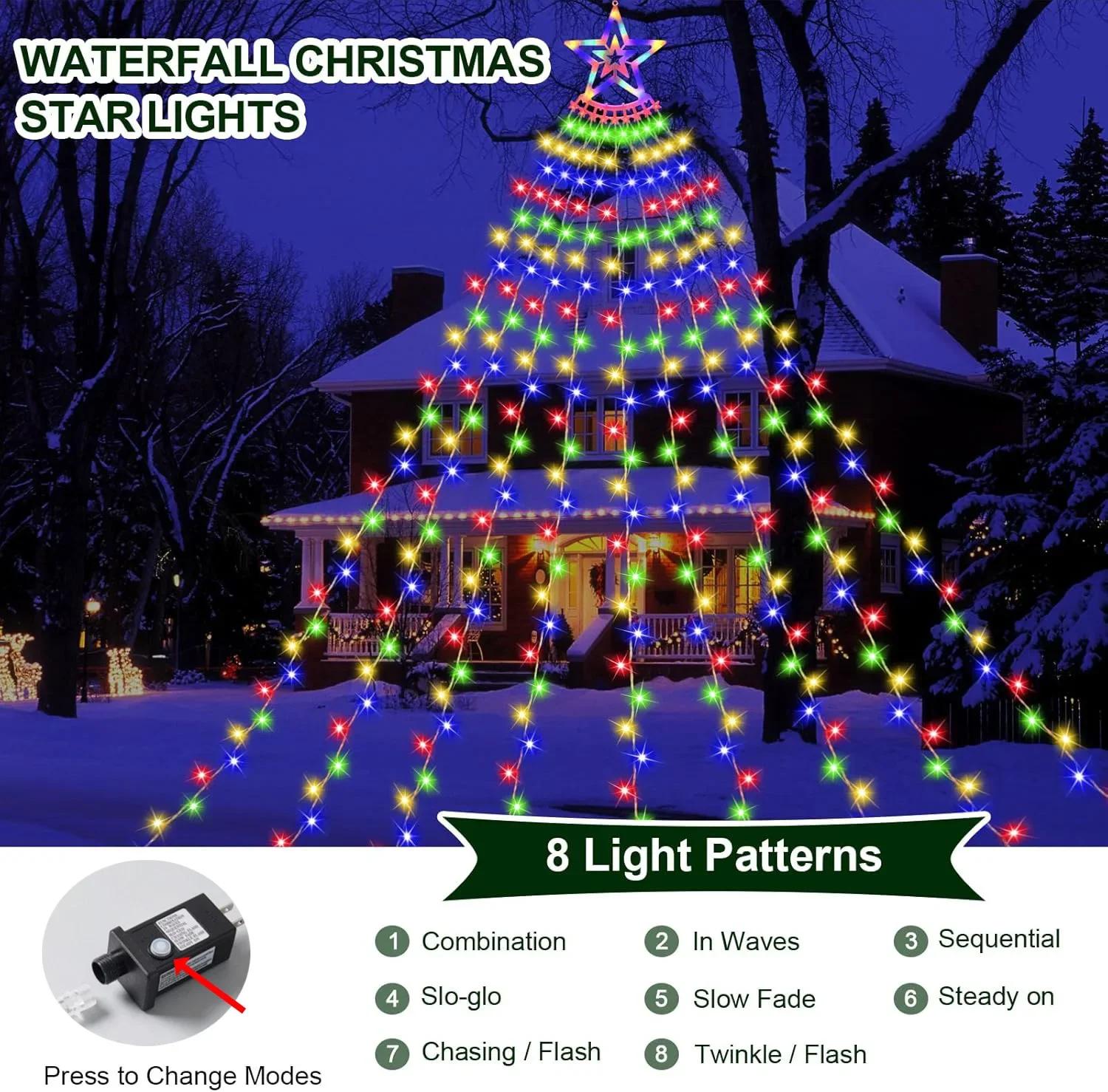 

SZRSTH New Year String Lights Decorations, 350 LED Star Waterfall String Fairy Lights with 8 Modes for Outdoor Indoor Decor United States