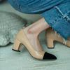 In Stock French Coco Style Soft Leather Color Block Low Cut Sandals - Women's Spring Mid and Thick Flat Heels