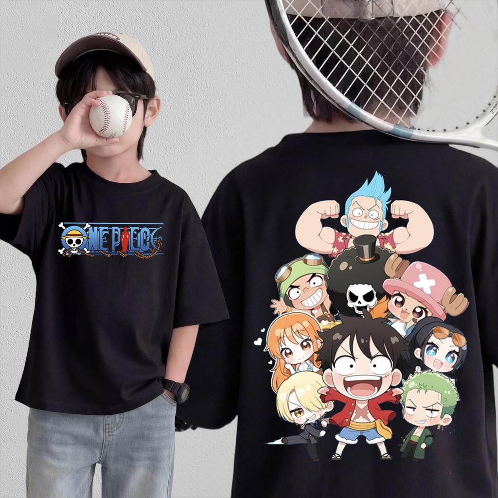 Anime One Piece Cosplay T-Shirt 2026 New Short Sleeve Tops Casual Loose Breathable T-Shirt Kids 3-12Y