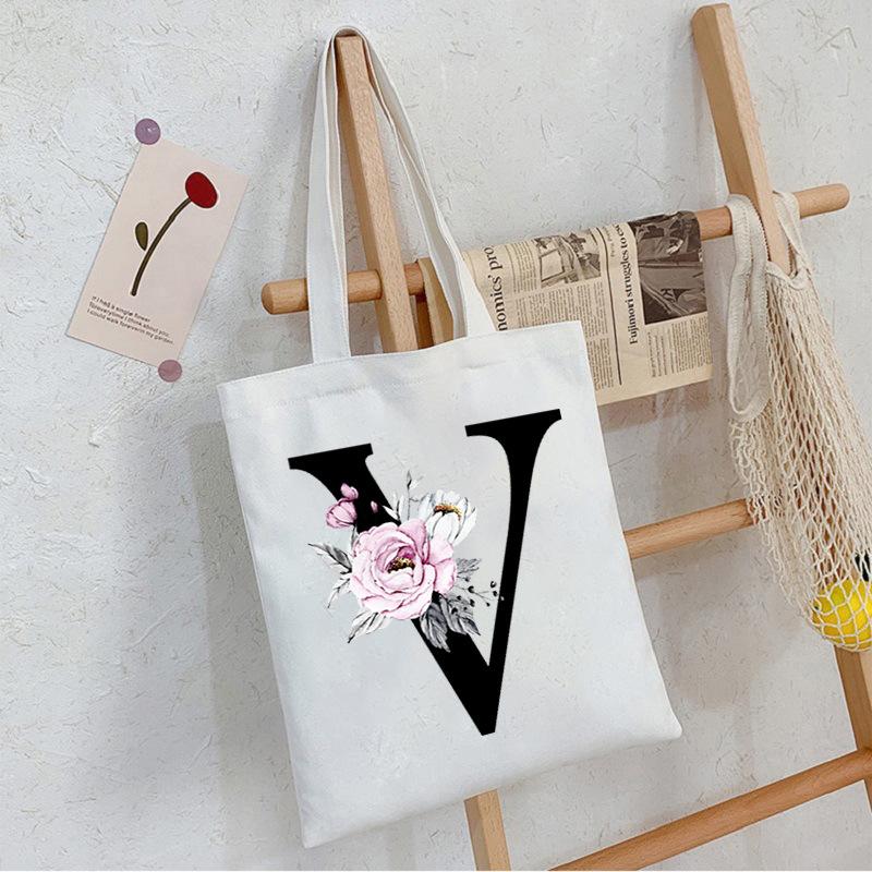 Alphabet24 Letter Print Student Portable Canvas Bag Tote Bag Large Capacity Messenger Bag