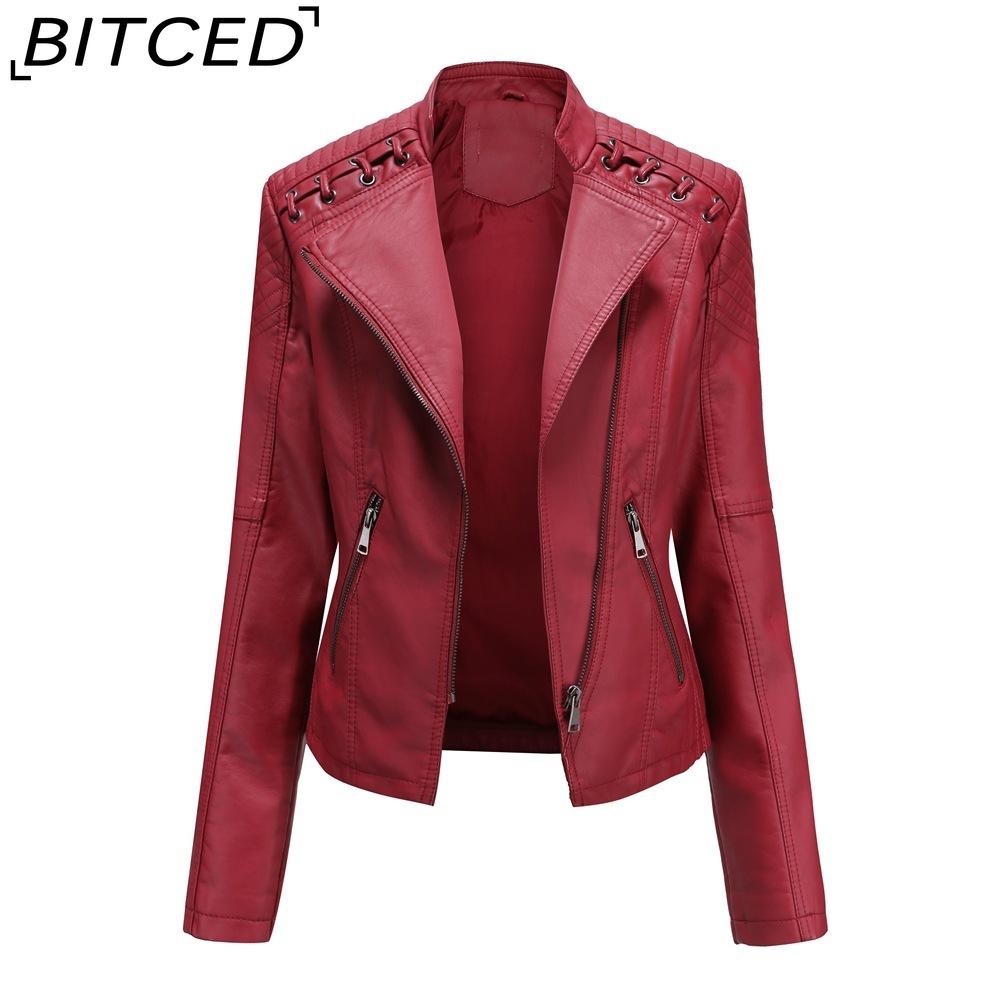 BITCED Spring/Autumn Women's Leather Jacket - Short Fit, Slim-Cut, Lightweight Leather Coat, Biker Style