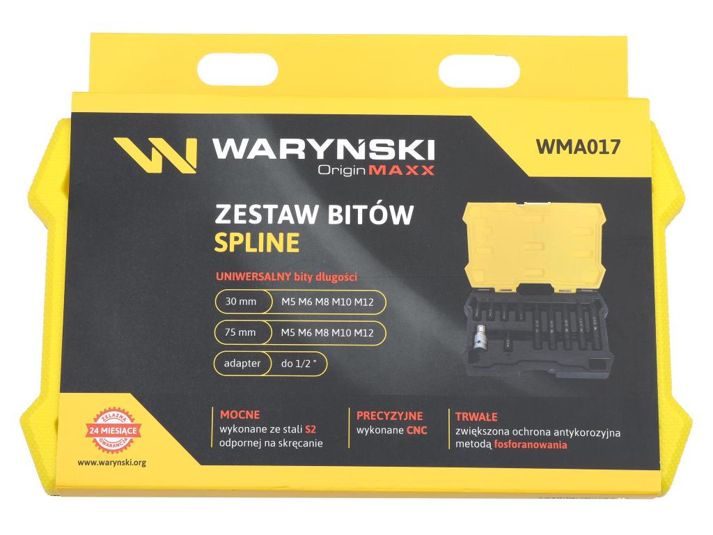 Bit Set, 75mm Spline Made of S2 Steel, Anti-corrosion Coating with 1/2" Adapter, 11 Pieces, Waryński