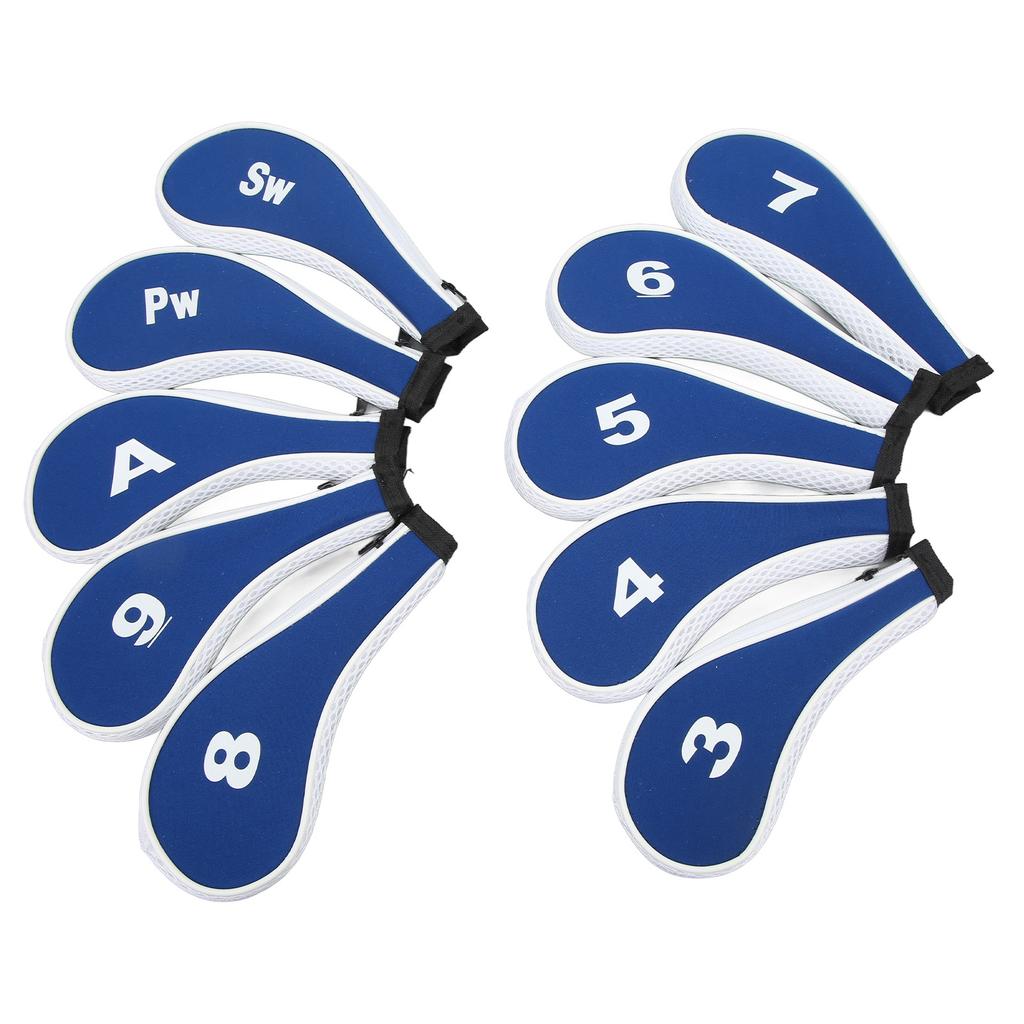 10pcs Golf Iron Head Cover with Number Printing Neoprene Zippered Golf Club Irons Covers Royal Blue