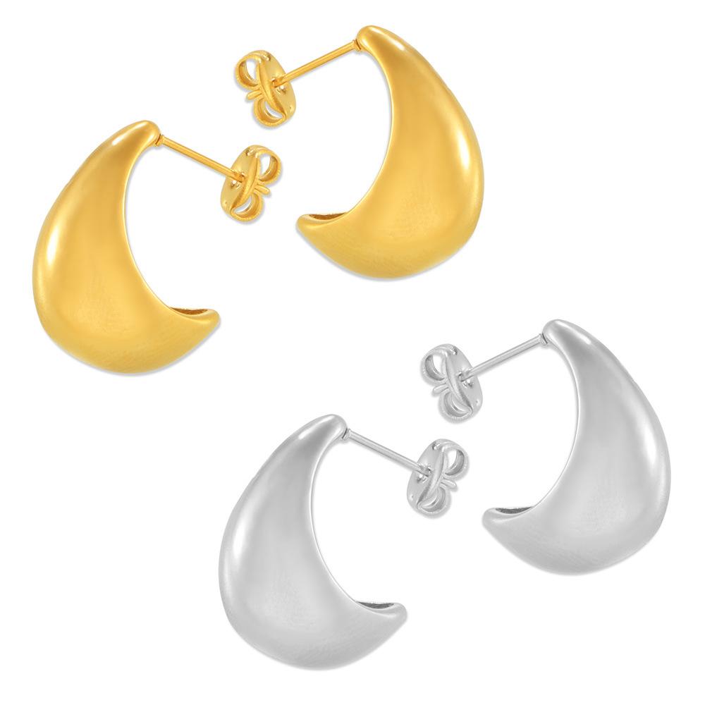 Wind Hollow C-shaped Crescent Stud Earrings Temperament Retro Wind Titanium Steel Plated 18k Real Gold Earrings Women