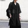 INCERUN Oversized Summer Men 3/4 Sleeve See Through Mesh Sheer Long Shirts Tops