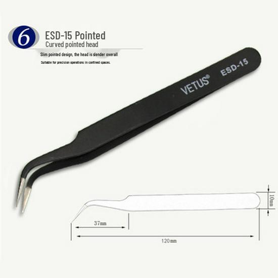ESD Anti-static Stainless Steel Tweezers: High Precision Pointed, Straight, Round, Bent Head for DIY Electronic Accessories.