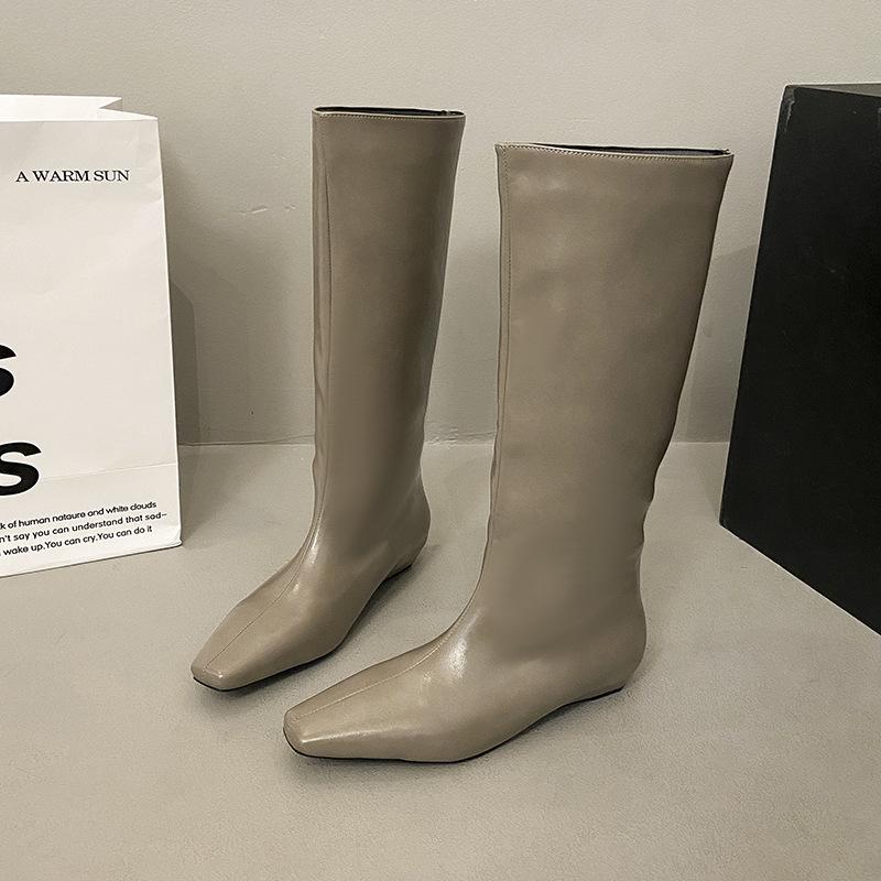 Versatile Temperament Low Heel Knight Boots Women's Autumn Korean Version Simple Pointed Sleeve High Slope Heel Boots Retro Boots