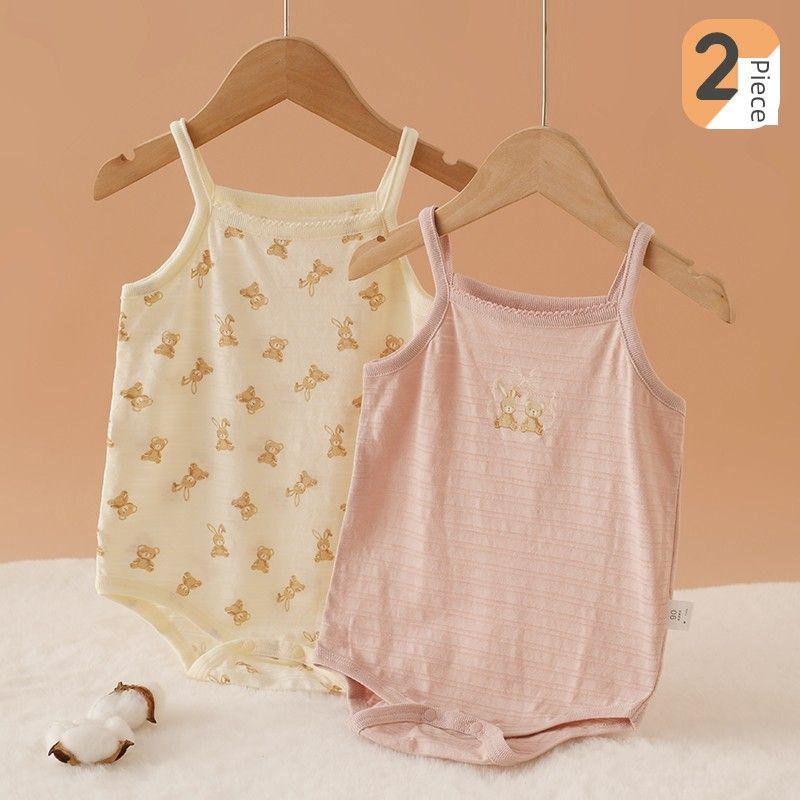 

Baby Girl Romper Pure Cotton Summer Bamboo Cotton Thin Strap Sleepwear Sleeveless One-Piece Crawling Suit Infant Triangle Romper