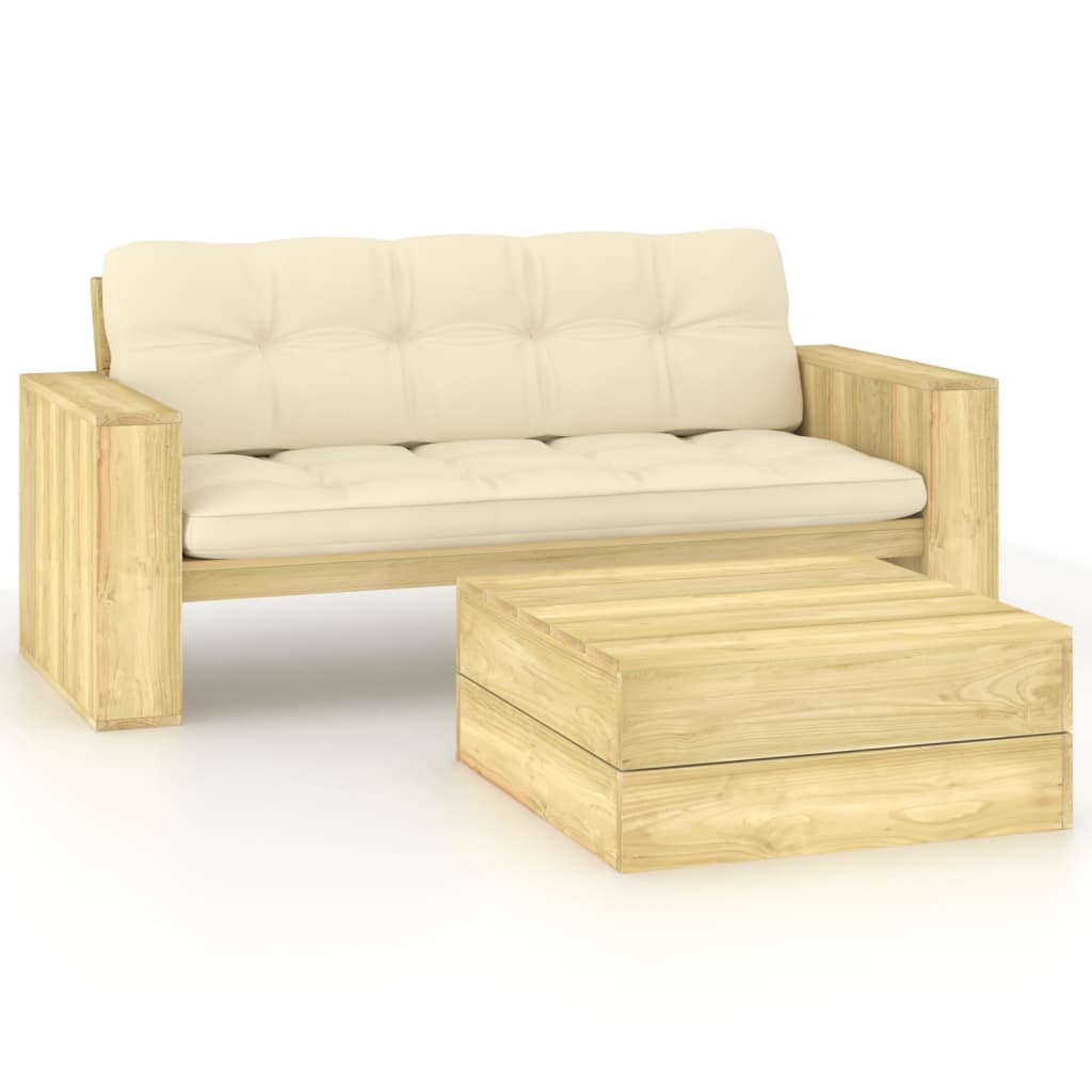 2 Piece Garden Lounge Set with Cushions Impregnated Pine Wood