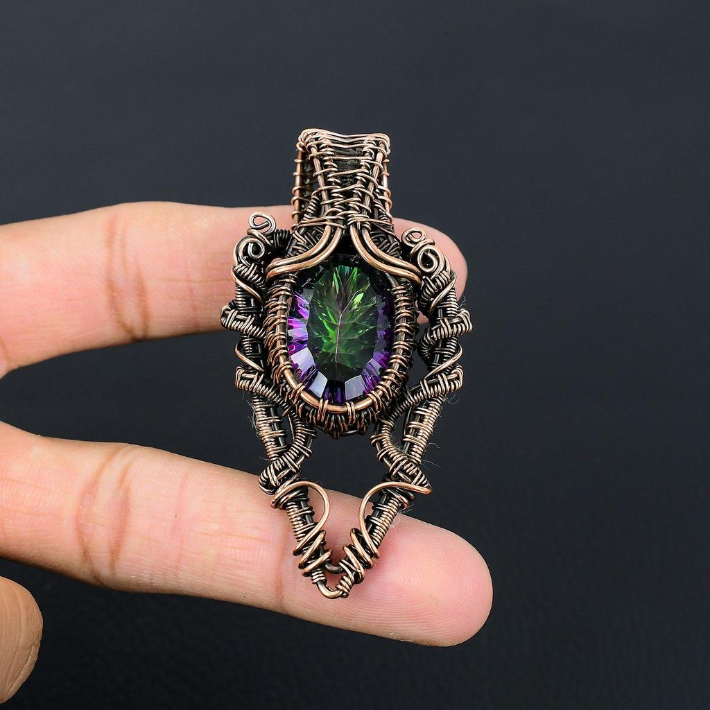 Amazing Mystic Topaz Gemstone Handmade Copper Wire Wrap Jewelry Pendant For Love