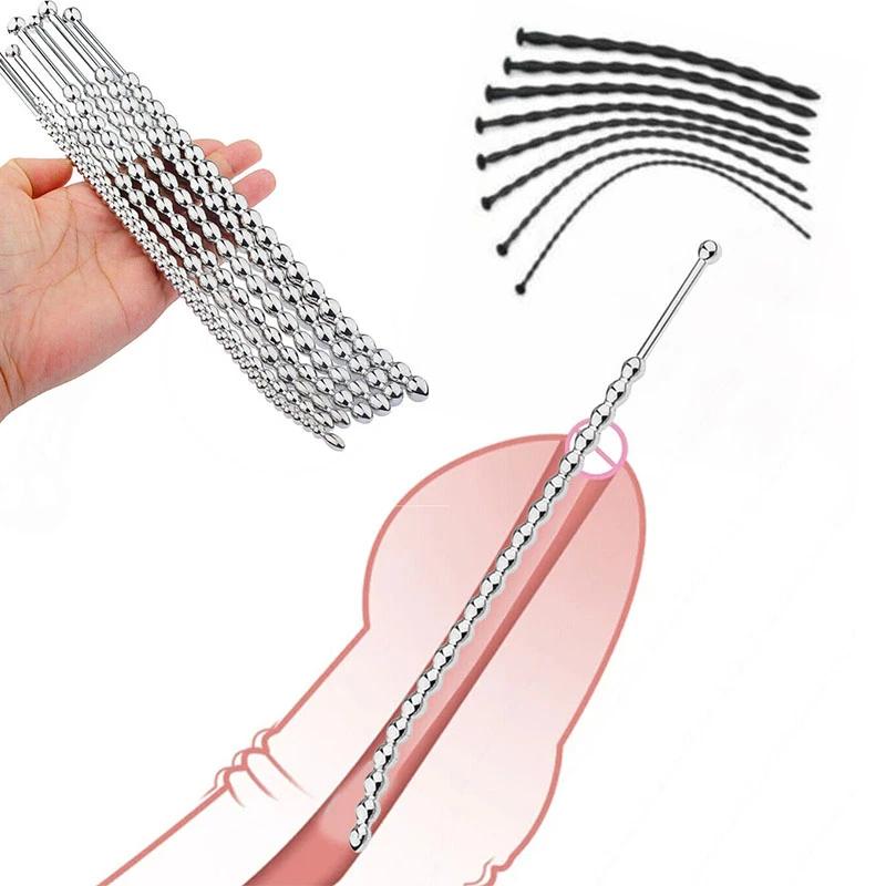 Manyjoy Stainless Steel/Silicone Long Male Urethra Plug Sounds Dilator Penis Plug Stretcher Men Rod  Insert Catheter Sex Toy