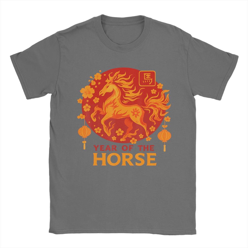 Chinese Zodiac Lunar New Year Fire Horse TShirts Unisex  Vintage Cotton Tees Crew Neck Short Sleeve T Shirts Gift Clothing