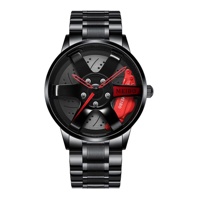 Trendy Men's Sports Car Wheel Hub Design Watch with 3D Racing Elements