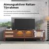 TV Board TV-Schrank Lowboard 2 Schubladen, 2 gewölbten Glastüren, 1 Rattan-Tür, TV-ständer Fernseher bis zu 80 Zoll, 180 cm, Wohnzimmer, Braun
