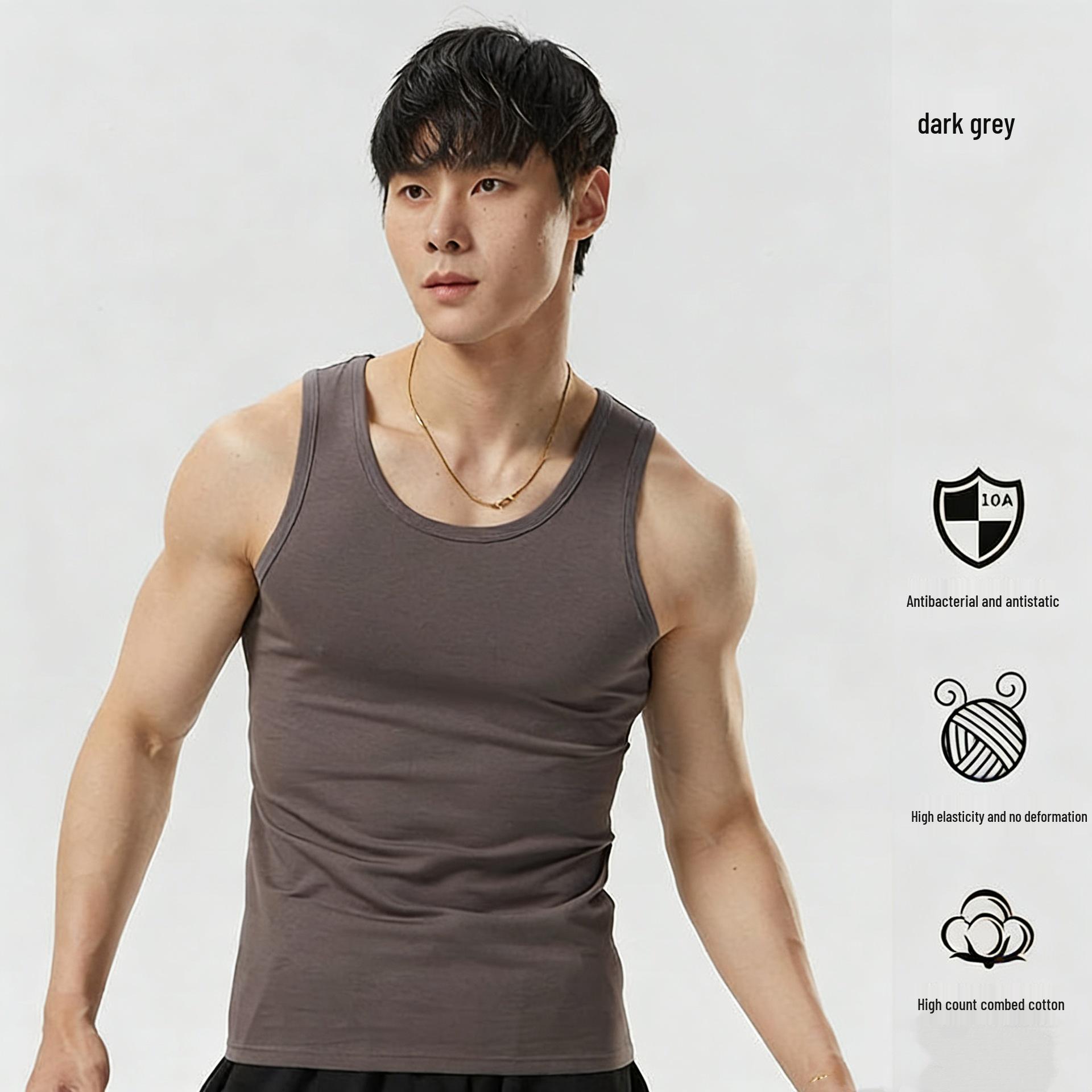 Men s Slim Fit Cotton Sports Vest - Sleeveless, Lightweight, Summer Base Layer. 6XL (225-255 jin)