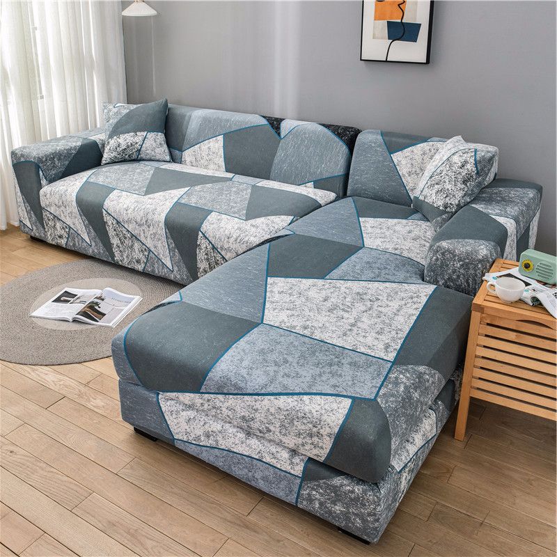 L Shaped Chaise Longue Slipcovers Chair Protector 1/2/3/4 Seat Geometric Sofa Covers for Living Room Elastic Corner Couch Cover