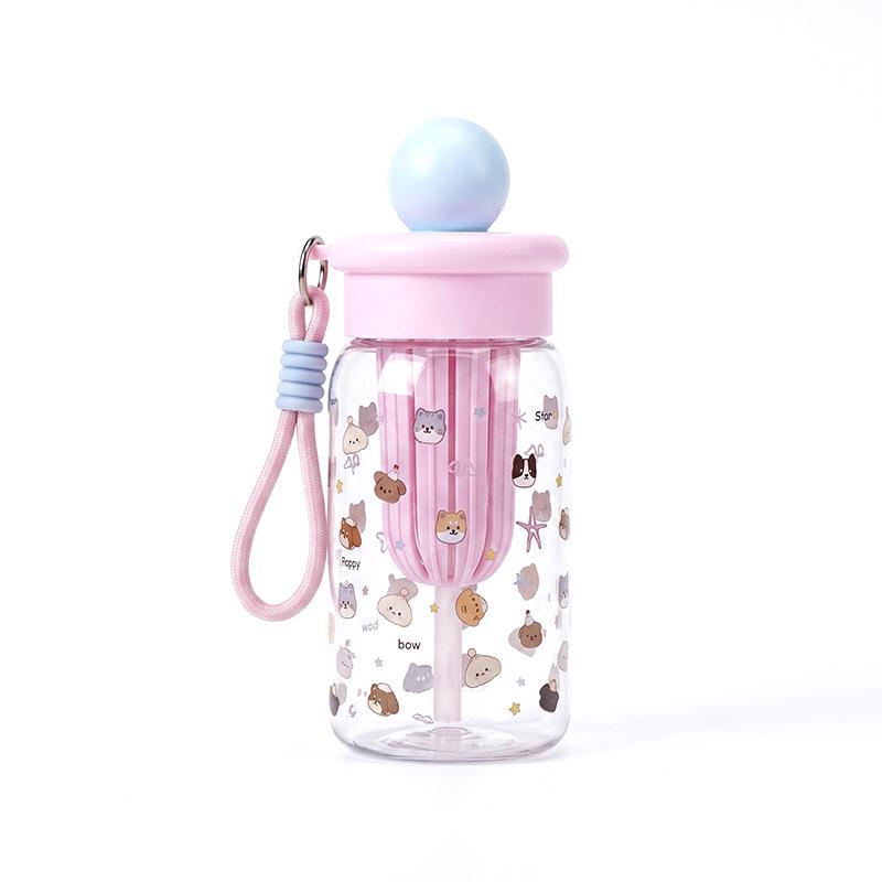 Water bottle high value cartoon girl student float straw cup tea separation rope portable plastic cup outdoor water cup